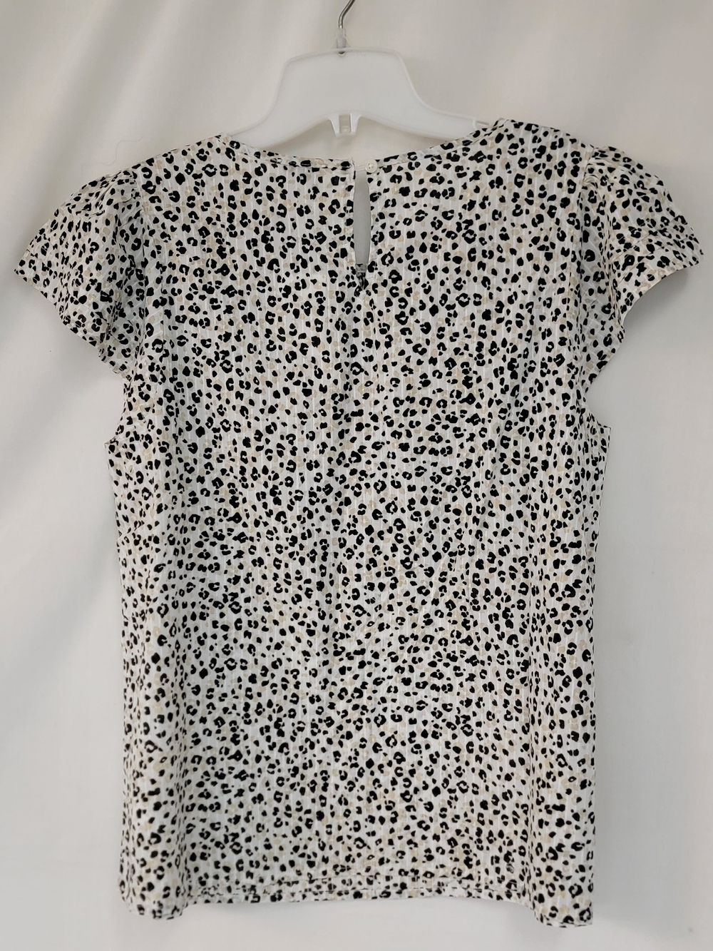 Women's White and Black Leopard Print Cap Sleeve Top